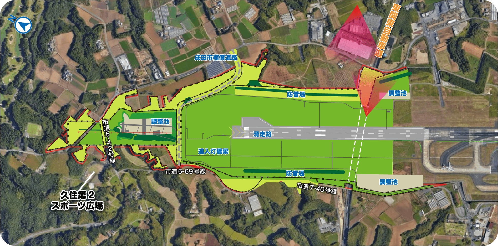 成田空港B滑走路延伸工事状況空撮地図